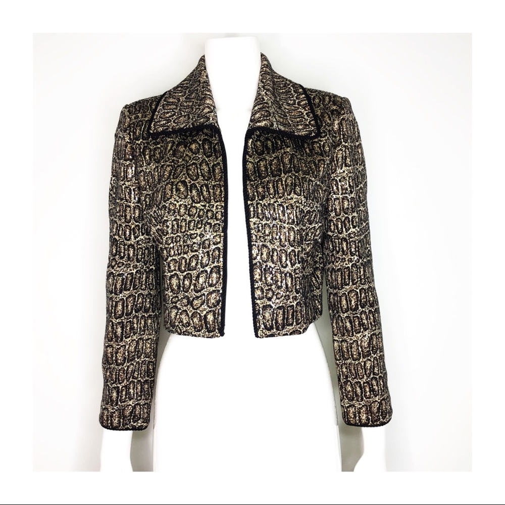 St. John Evening Animal Print Knit Crop Blazer